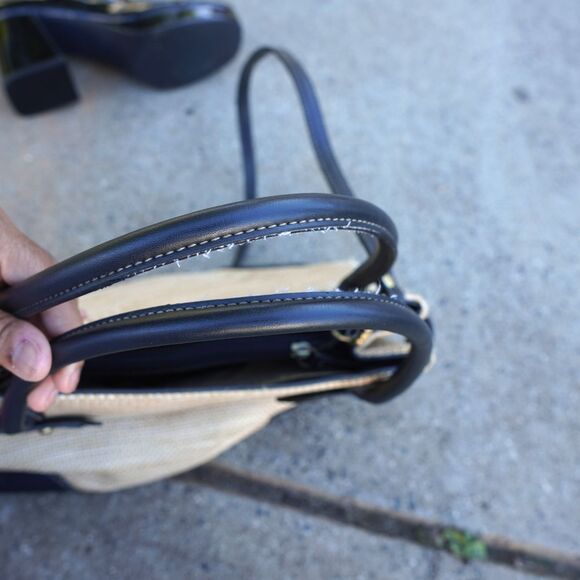 Vintage Etienne Aigner Raffia Straw Bag Black Leather Trim Crossbody Handbag - Picture 10 of 10